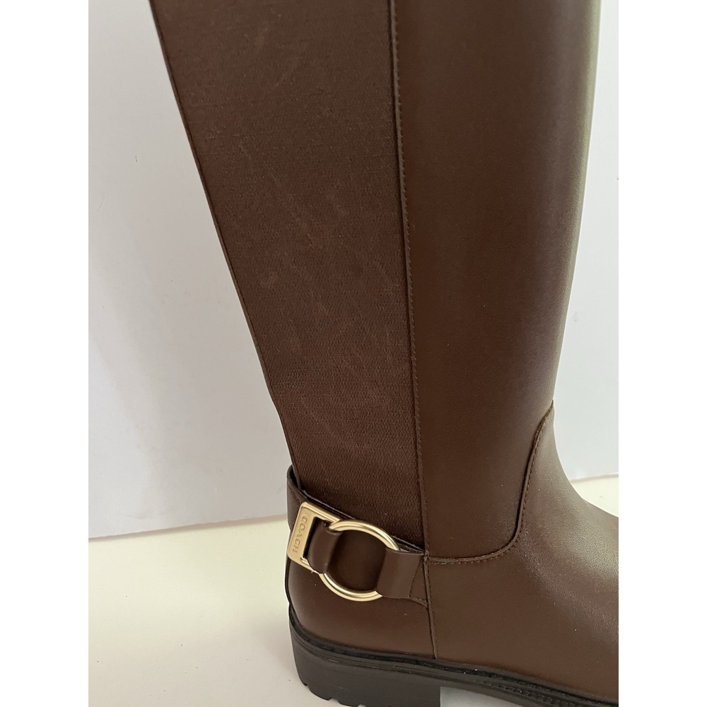 Coach Fitz Riding Boots Women's Size 5.5 B Brown Faux Leather Tall Boots Zip New - Picture 3 of 14